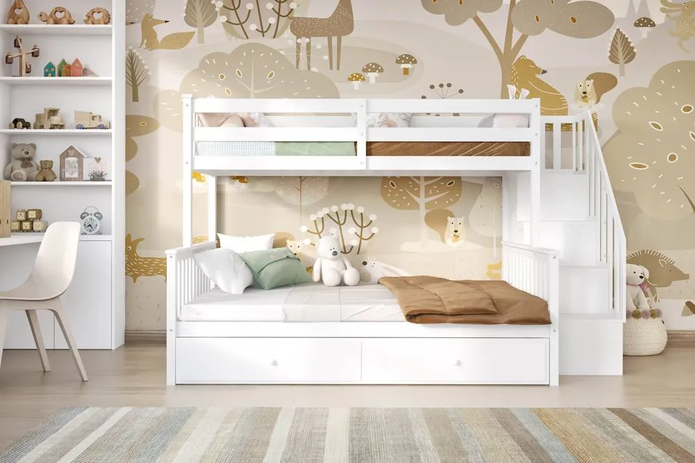 Flair Tag Triple Staircase Bunk Bed with Trundle in White 2