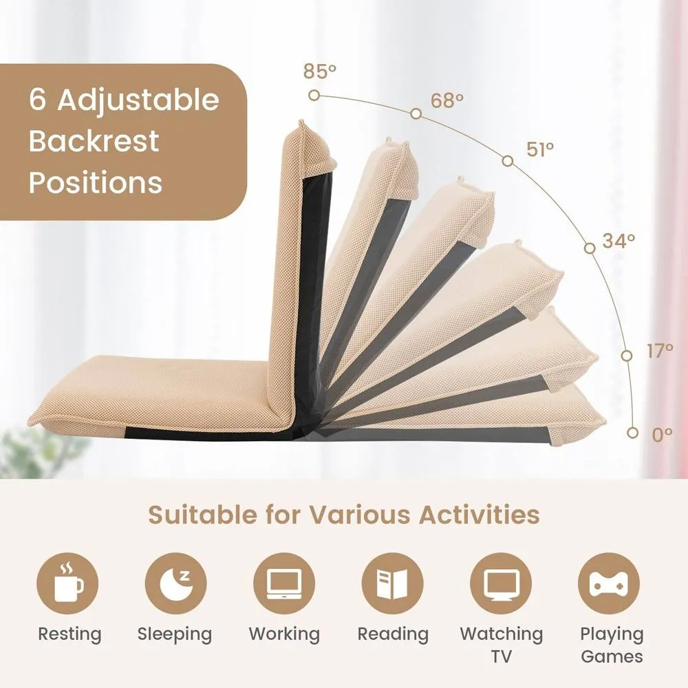 Costway Lazy Sofa Floor Chair Foldable Gaming Chair Recliner With 6 Adjustable Positions in Brown 6