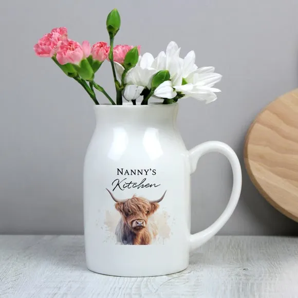 Personalised Highland Cow Flower Jug Vase 2