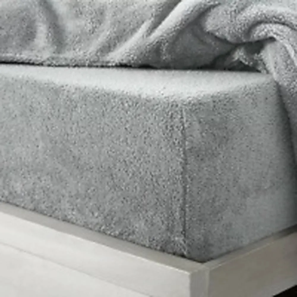 Homes-Linen Extra Deep Teddy Fleece Fitted Sheet 30cm Cosy Teddy Bear Bedding in Silver