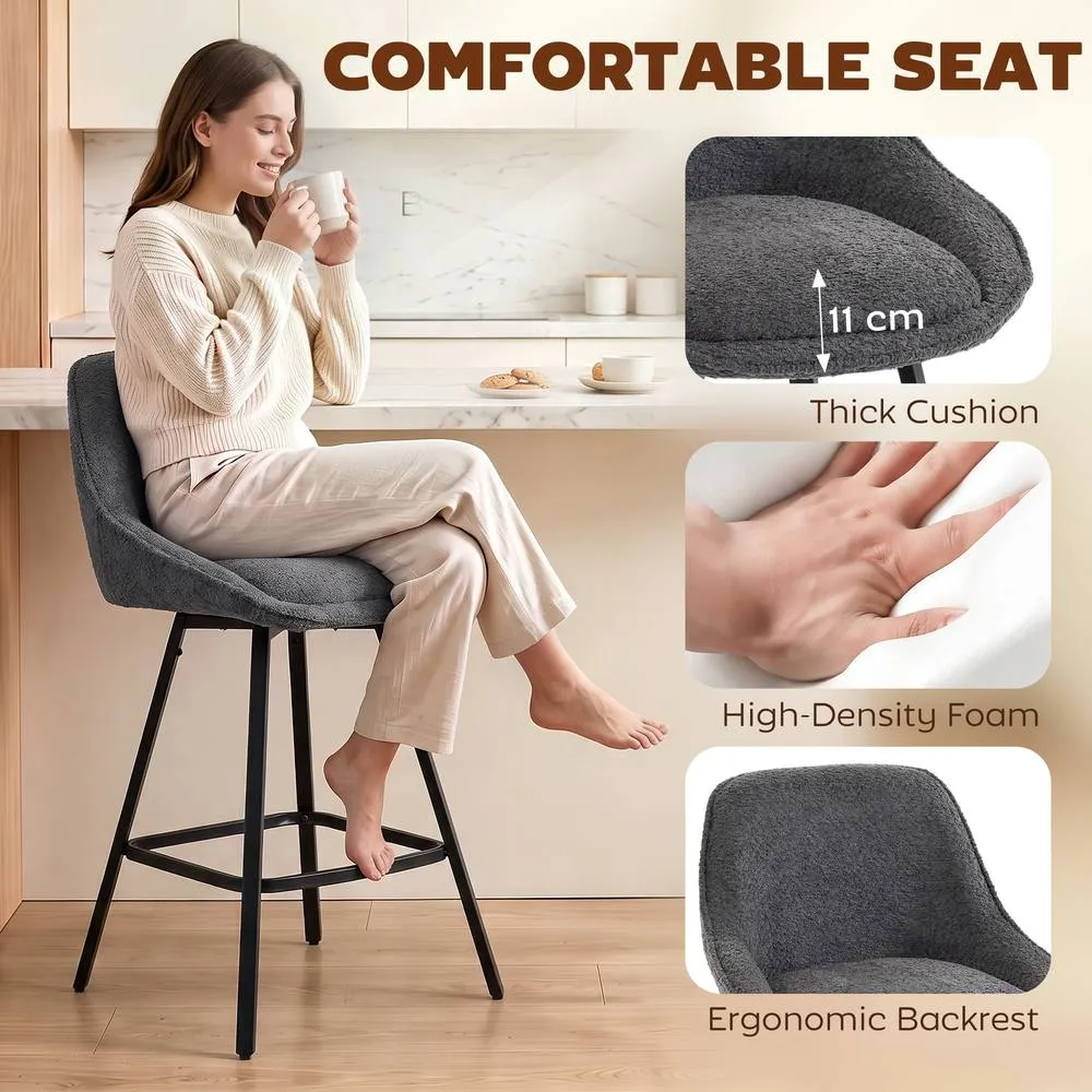 HOMCOM Bar Stools Set of 2, 360° Swivel, 64 cm Counter Height in Dark Grey 5