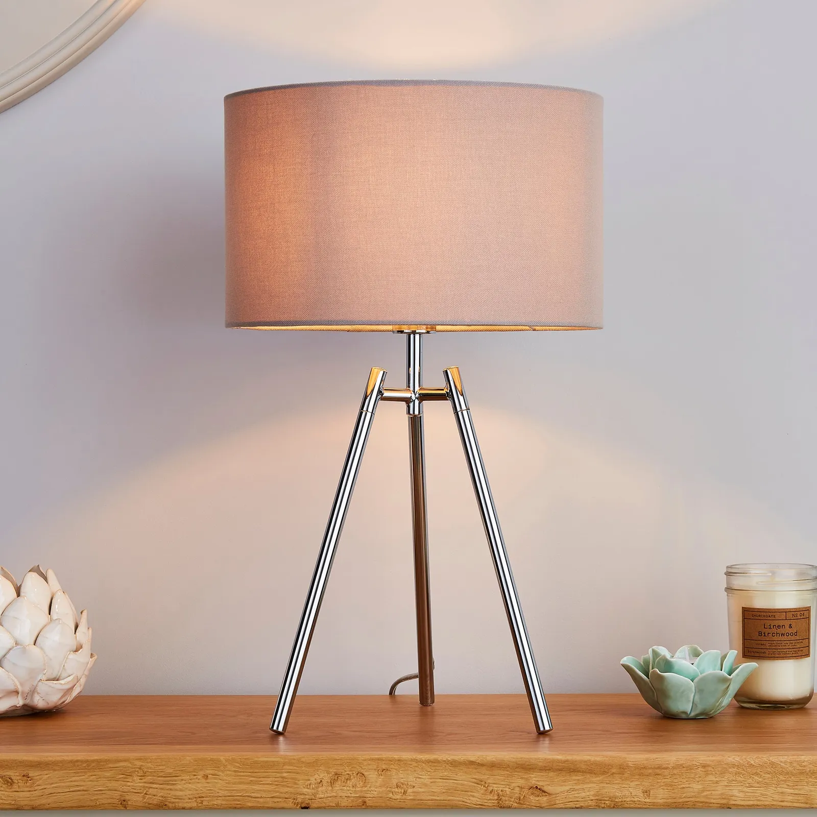 Nora Tripod Table Lamp  Chrome Chrome
