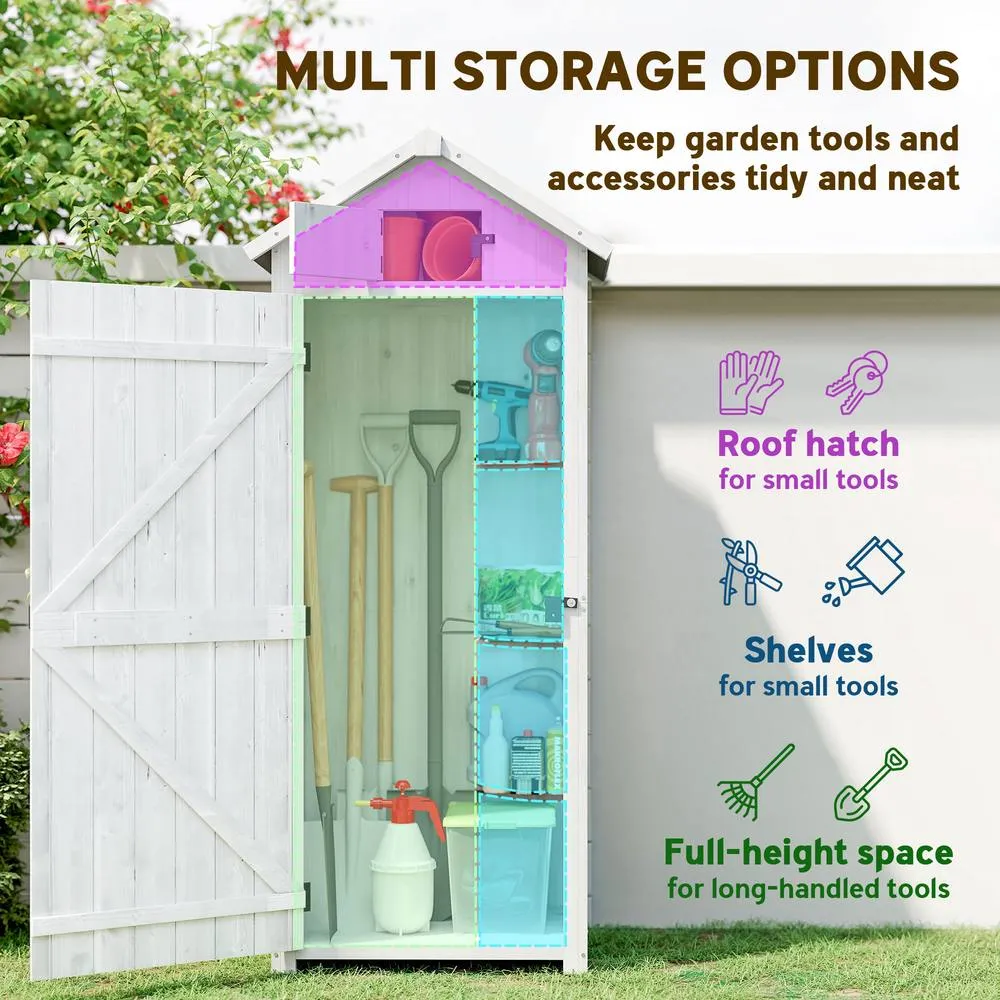 OUTSUNNY Wooden Garden Storage Shed Tool Storage Box, Light Grey 4
