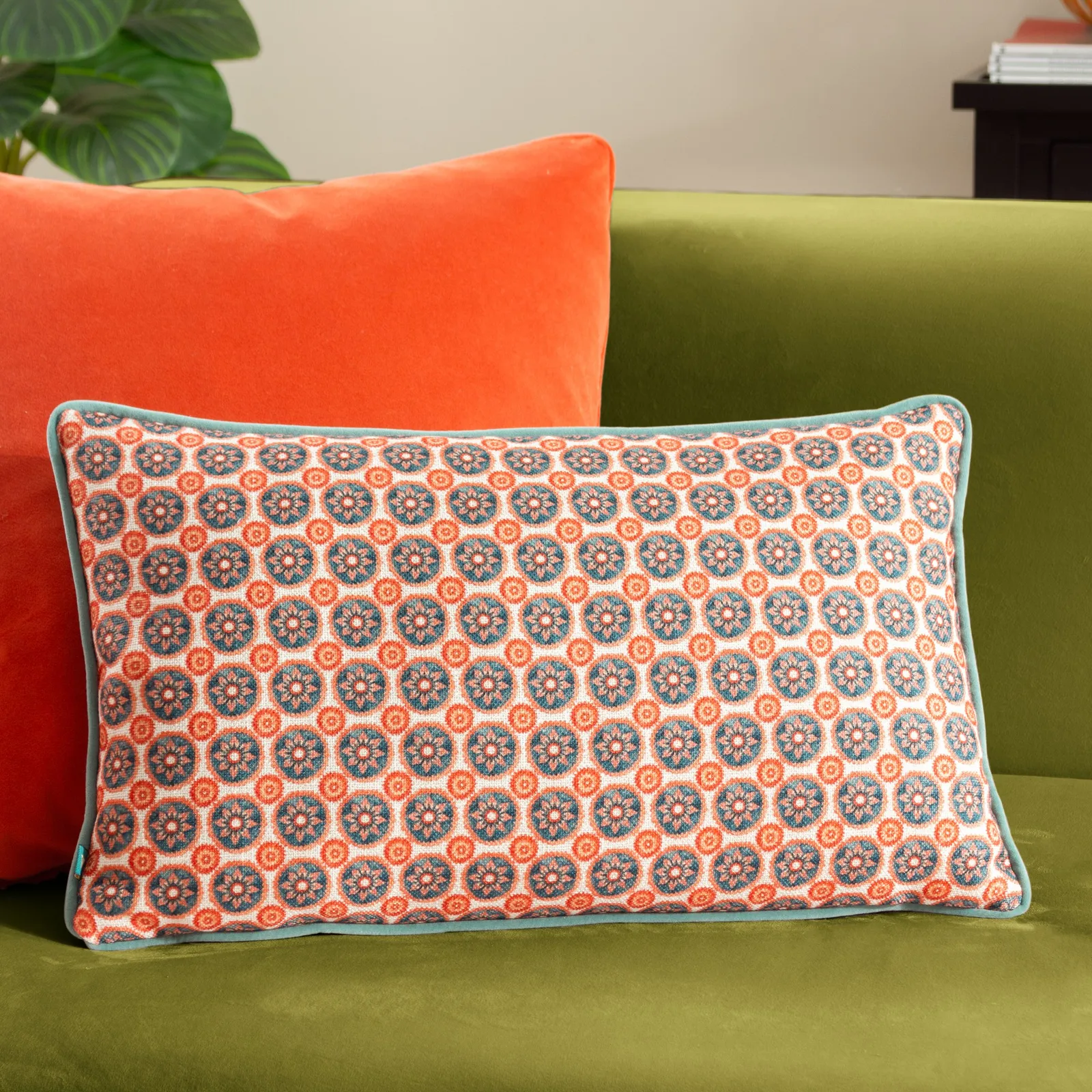 Wylder Tropics Onika Geometric Rectangular Cushion in Blue
