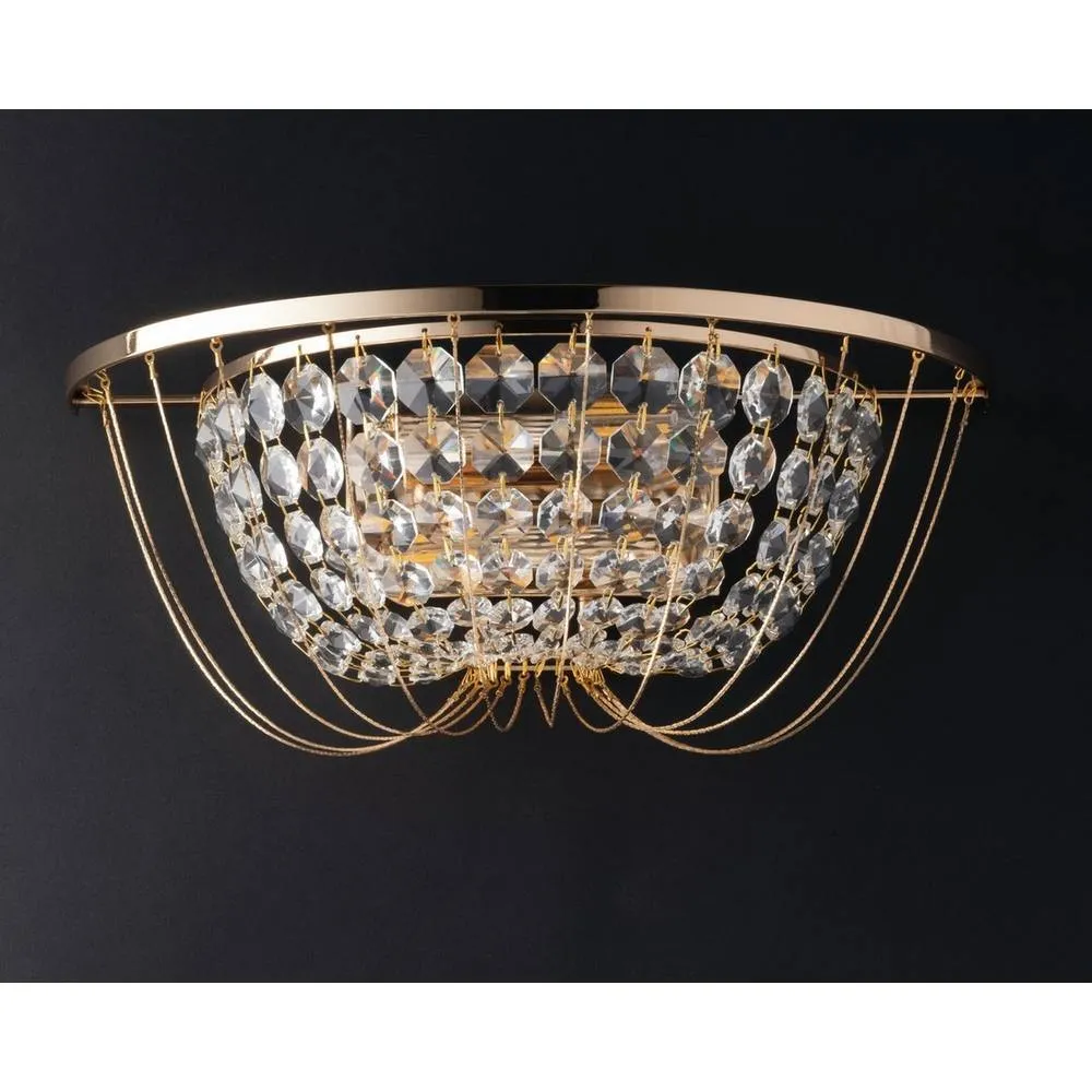 Netlighting Vienna Crystal K9 Flush Wall Light Gold E14