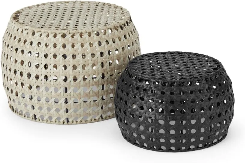 Aakko Set of 2 Poly Rattan Decorative Stools, Natural