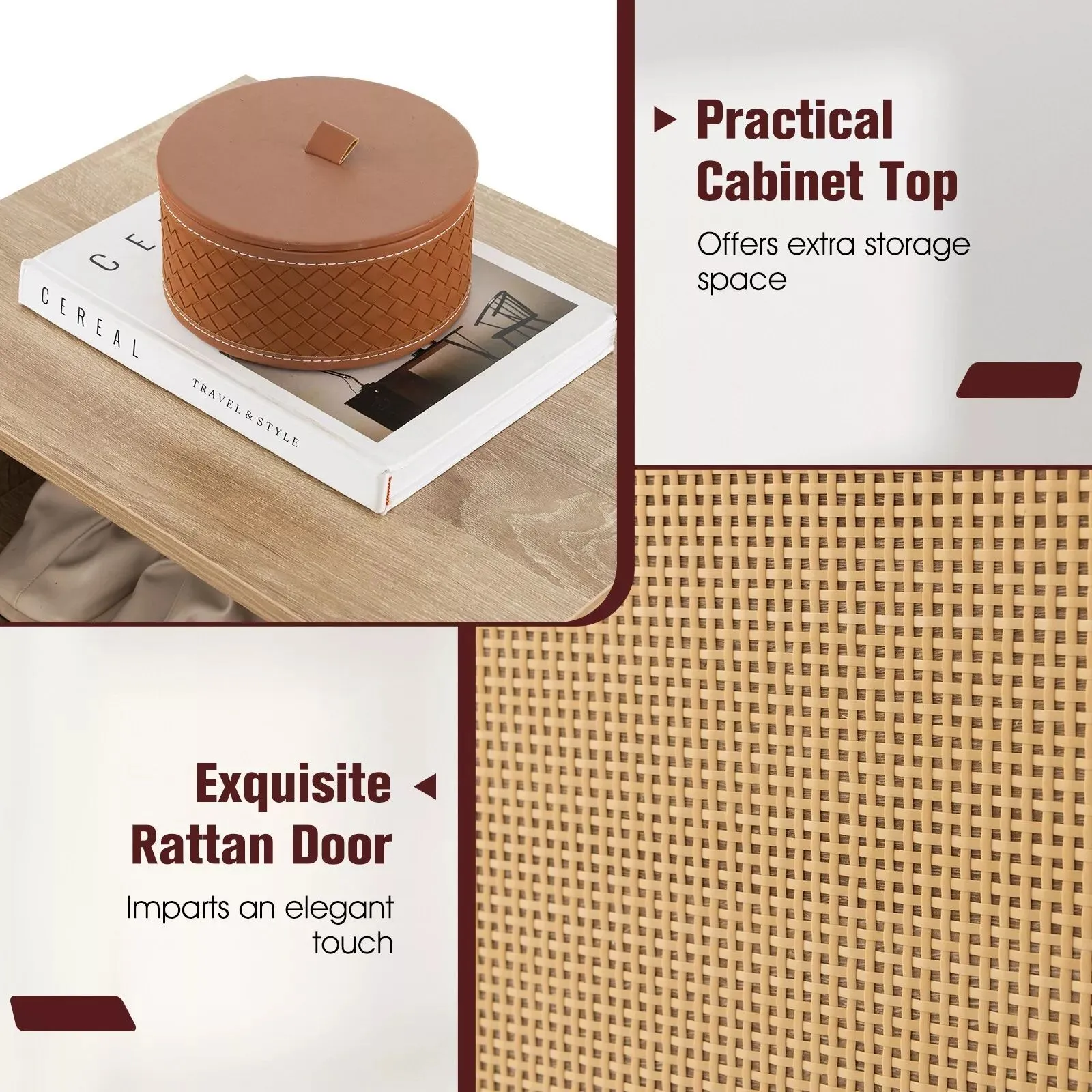 Costway Rattan Shoe Cabinet 2-in-1 Shoe Storage Bench Shoe Rack Cabinet in Natural 6