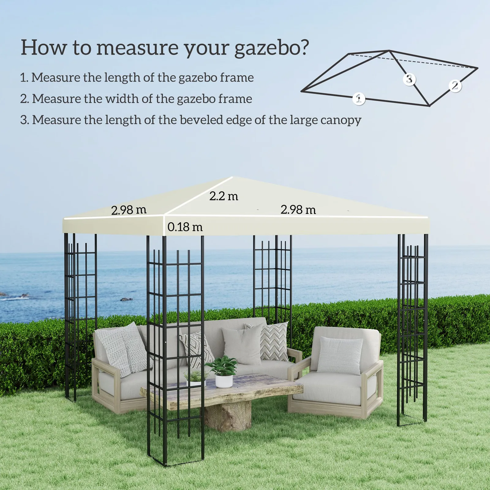 OUTSUNNY 3 x 3(m) Gazebo Canopy Replacement Cover, UPF30+, Cream White 3