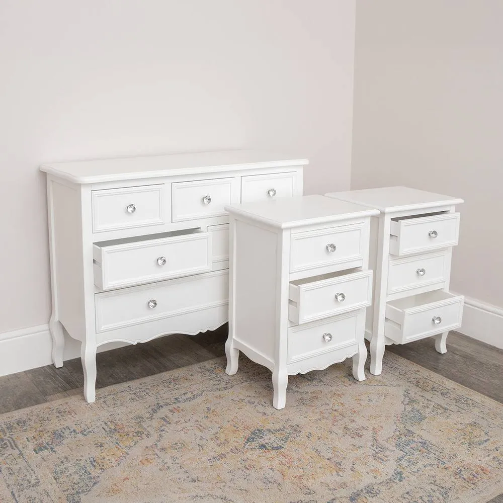 Melody Maison Chest of 6 Drawers & Pair of 3 Drawer Bedsides - Victoria Range in White 2