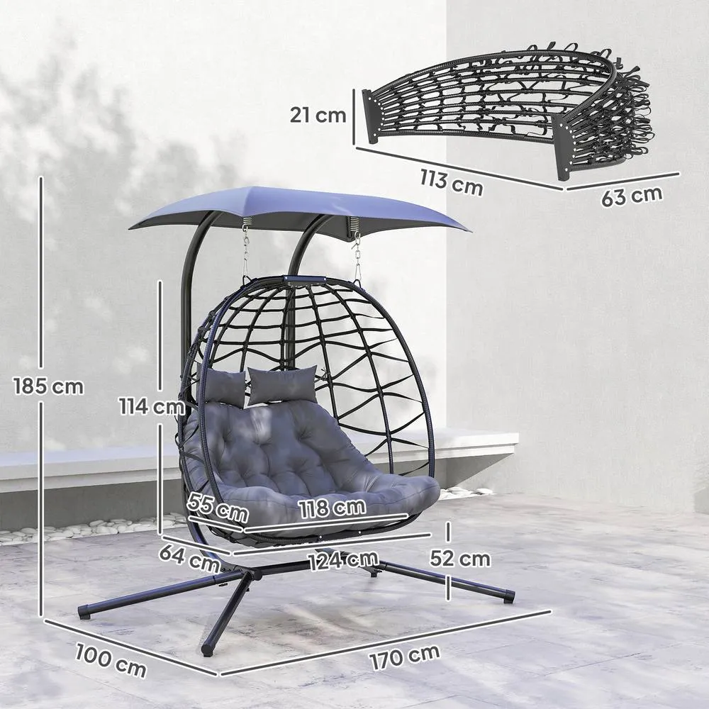 OUTSUNNY Rattan Double Hanging Egg Chair with Canopy, Cushion, Black 3