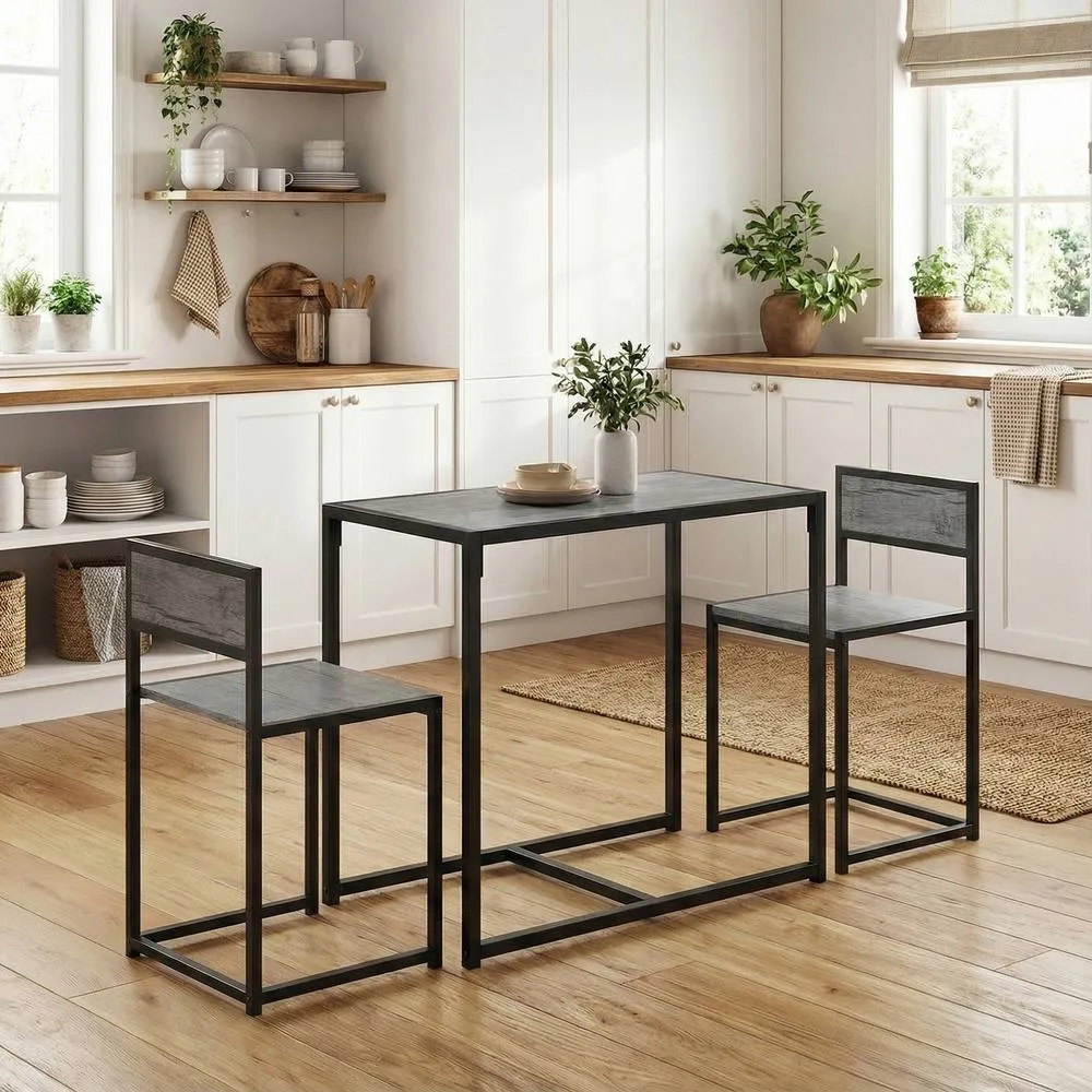 HOMCOM 3 Piece Dining Table Set with Metal Frame in Dark Grey