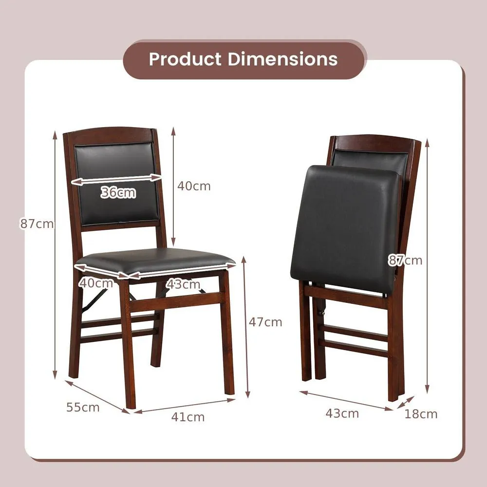 Costway Set of 2 Folding Bar Stools Wooden Padded Kitchen Dining Chairs w/ Backrest in Black 2