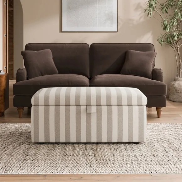 Box Chest Boucle Stripe Storage Footstool