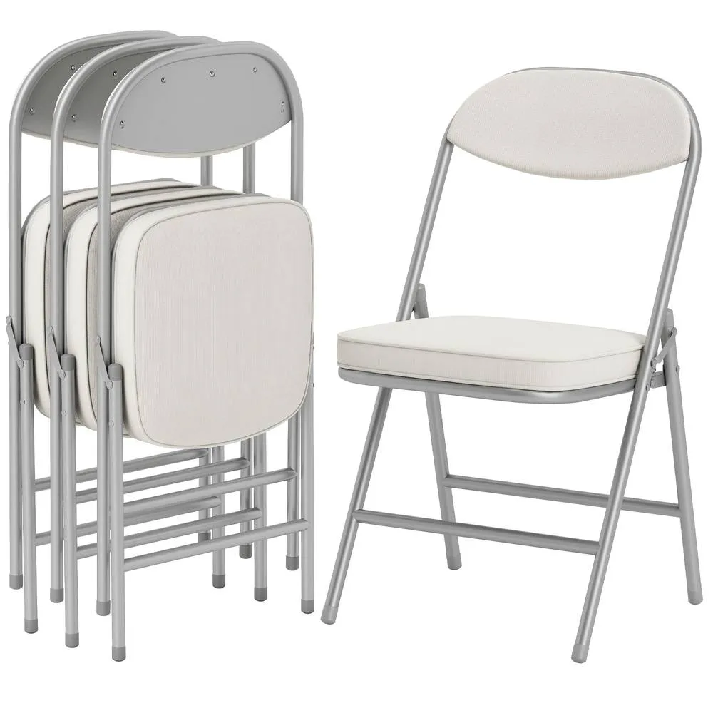 HOMCOM Folding Chairs Set of 4 with Cushioned Seat, Steel Frame in Off-White 2