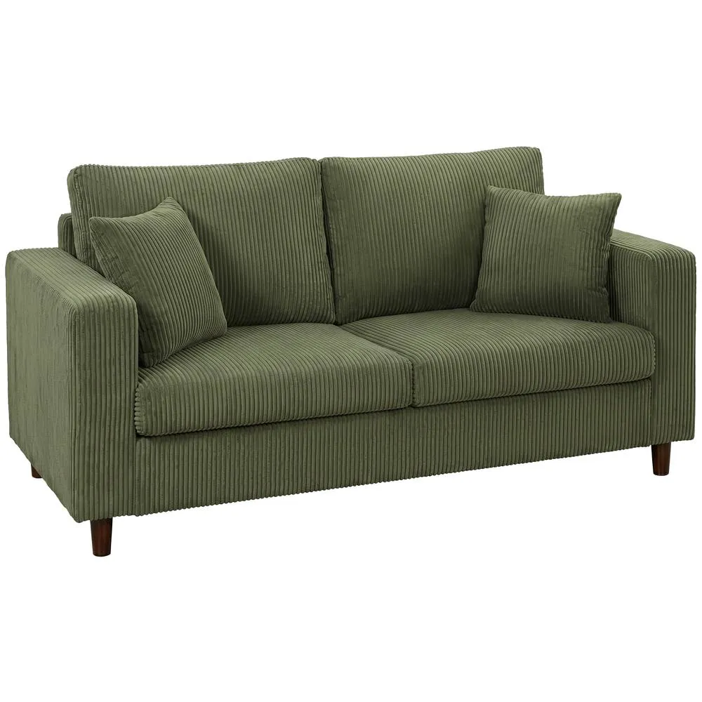 HOMCOM Loveseat Sofa with Wide Seat, Corduroy Upholstered, Green 2