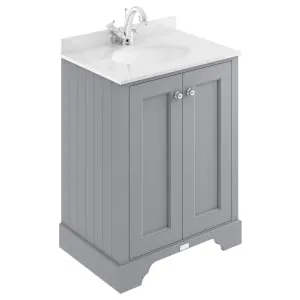 Bayswater Victrion Plummett Grey Traditional Freestanding Vanity Unit & White Marble Top Basin - 600mm