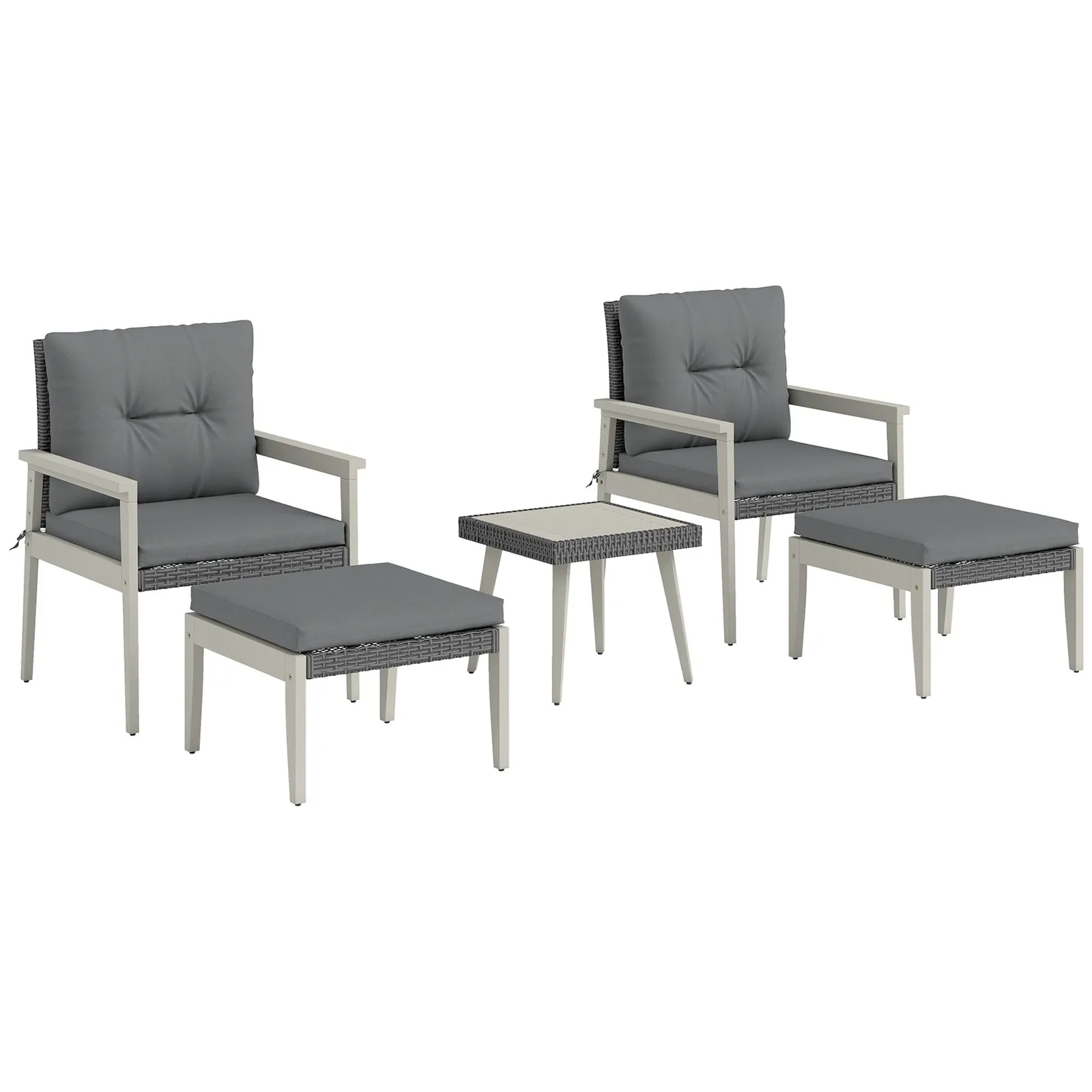 OUTSUNNY 5-Pieces Rattan Patio set with Acacia Wood Top Coffee Table in Grey 2