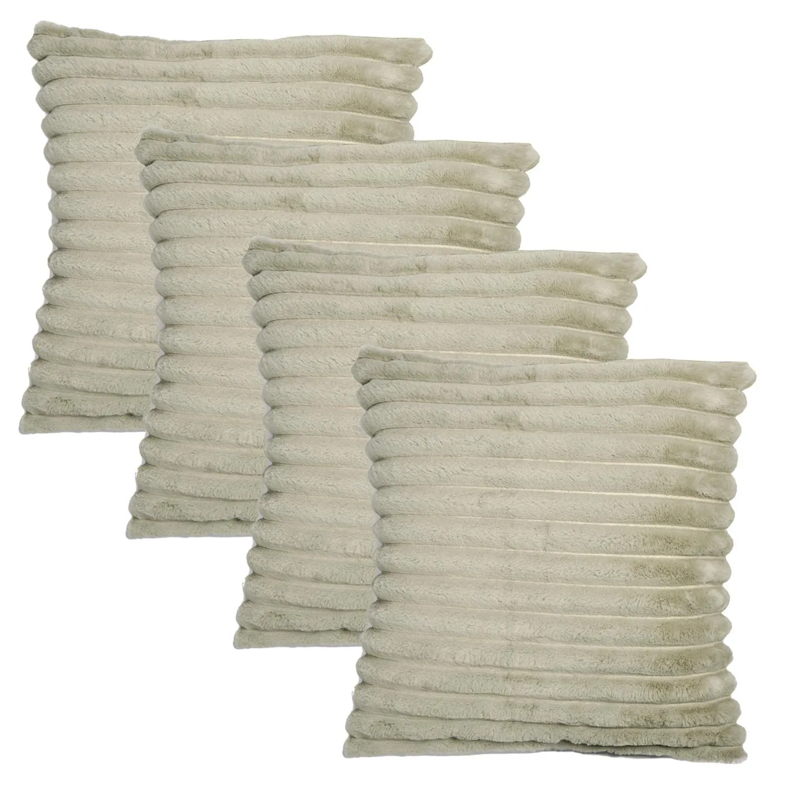 OHS 4 x Faux Fur Thick Rib Cushion Covers in Green