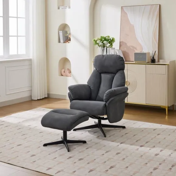 Edinburgh Faux Suede Swivel Chair with Footstool 1