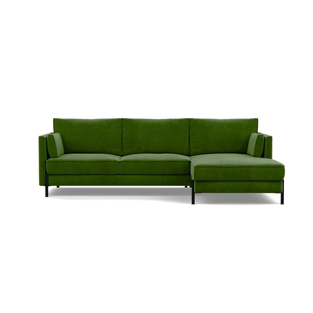 Heal's Tortona Right Hand Facing 4 Seater Corner Chaise Smart Luxe Velvet Grass Black Feet 1