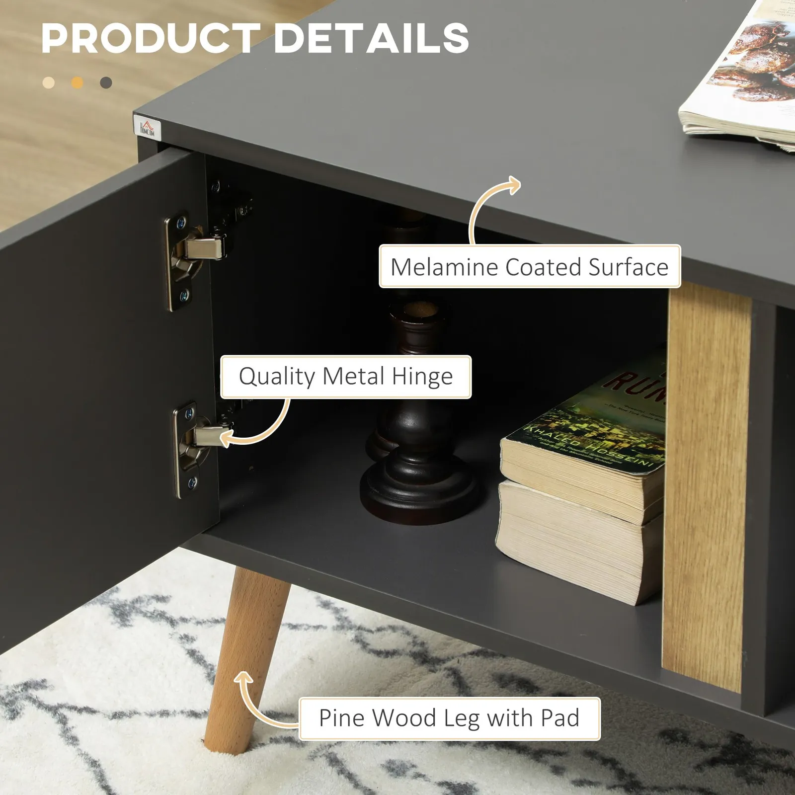 HOMCOM Coffee Table for Living Room Centre Table with Storage Compartments in Grey 6
