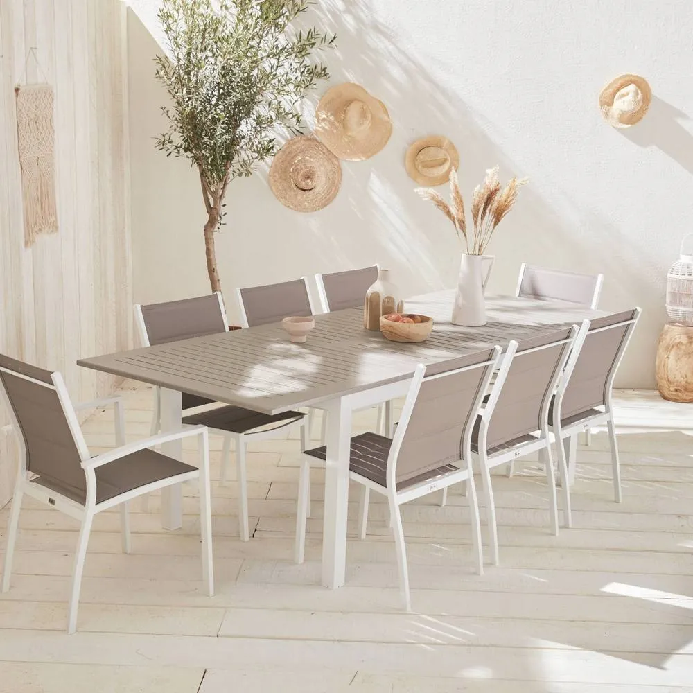 sweeek 8-seater extendable aluminium garden table set with chairs in White 3