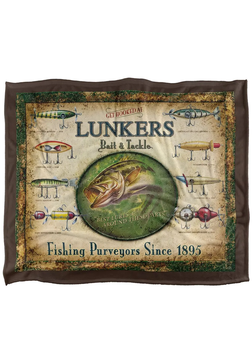 JQ Licensing Lunkers Bait Tackle Sign Silky Touch Super Soft Throw Blanket 152 X 127 cm in White