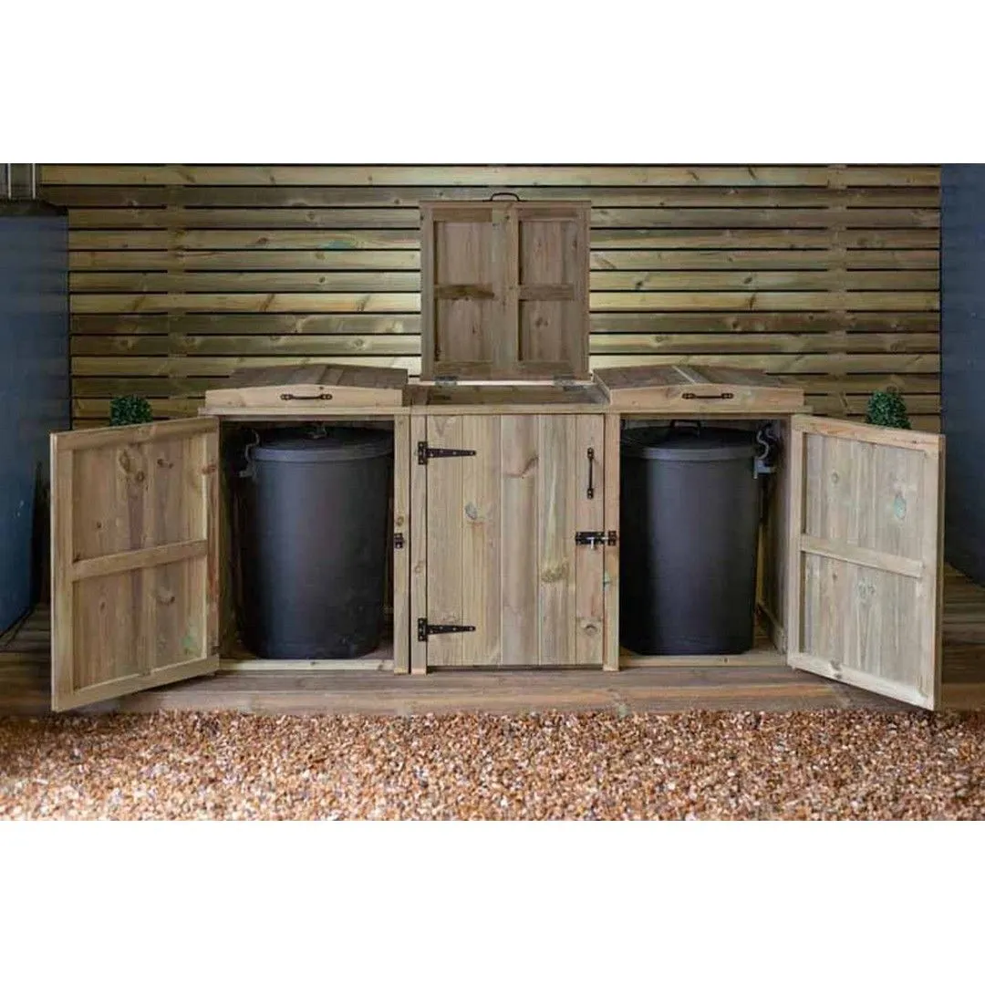 Buttercup Farm Paythorne Dustbin Store Triple - Timber - L64 x W180.5 x H88 cm in Brown