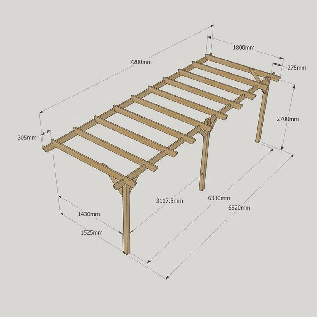 Rutland County Garden Furniture Ltd Wall Mounted Garden Pergola 3 Posts, Wood, L180 x W720 x H270cm, Brown in Green 4