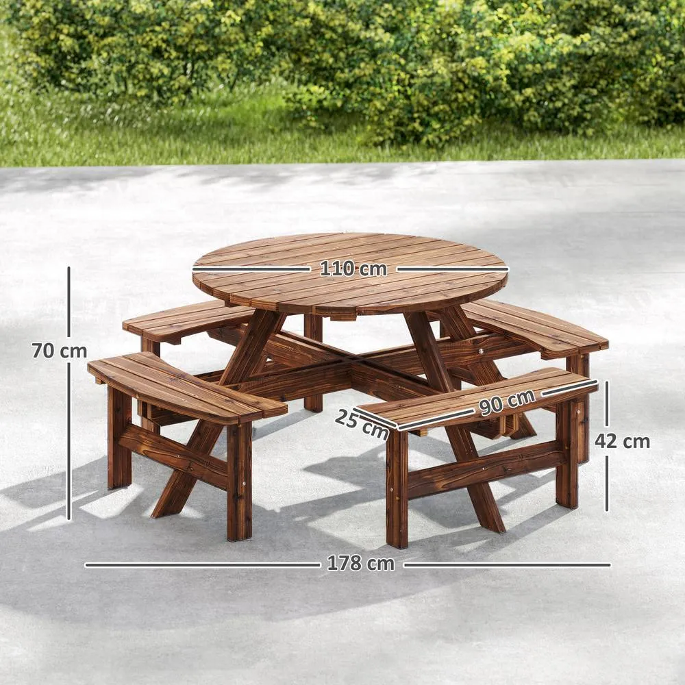 OUTSUNNY Wooden Garden Dining Set with Parasol Hole for Outdoor in Dark Brown 3