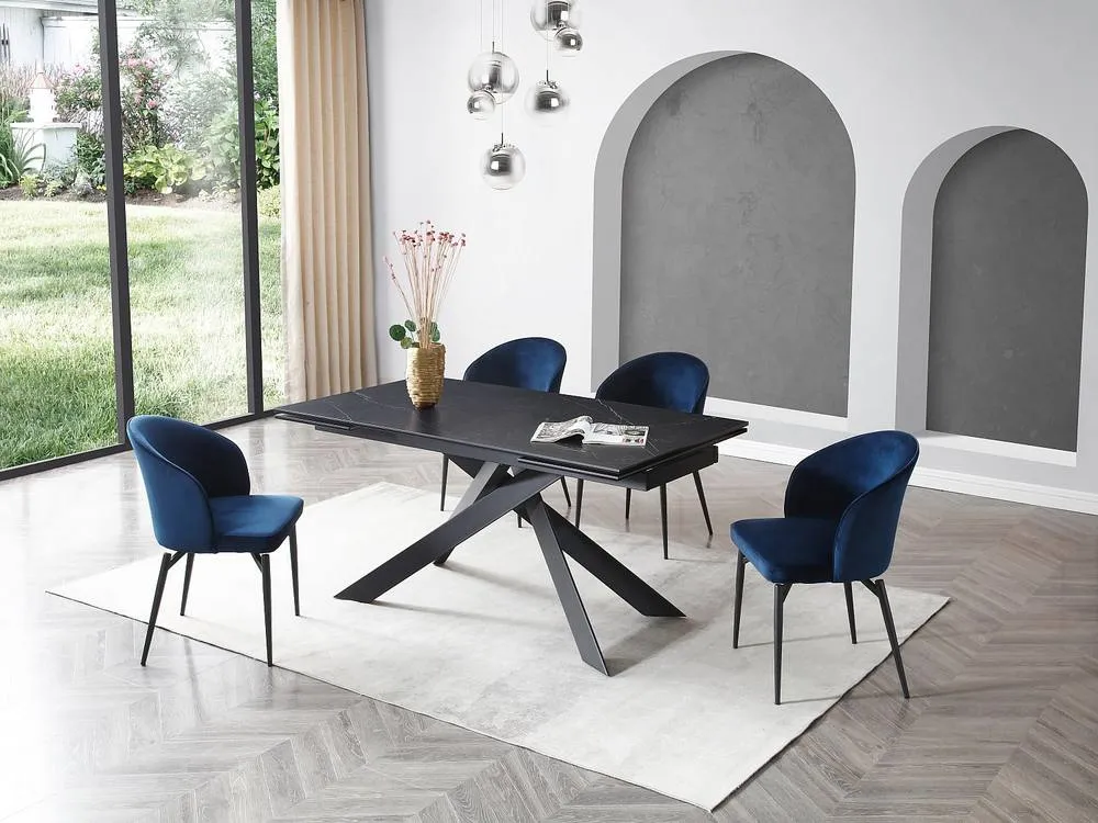 Vente-unique 6 - 10 Seater Extendable Dining Table In Ceramic, Tempered Glass and in Black