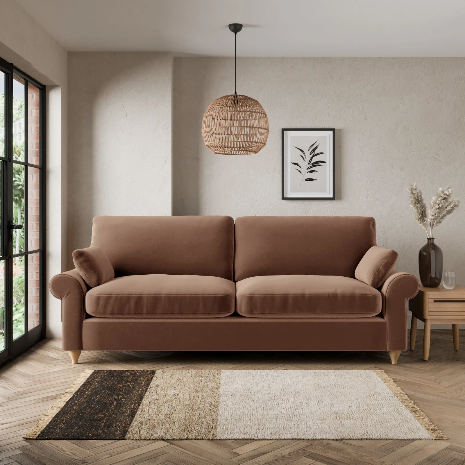 Salisbury Luxury Velvet 4 Seater Sofa Brown