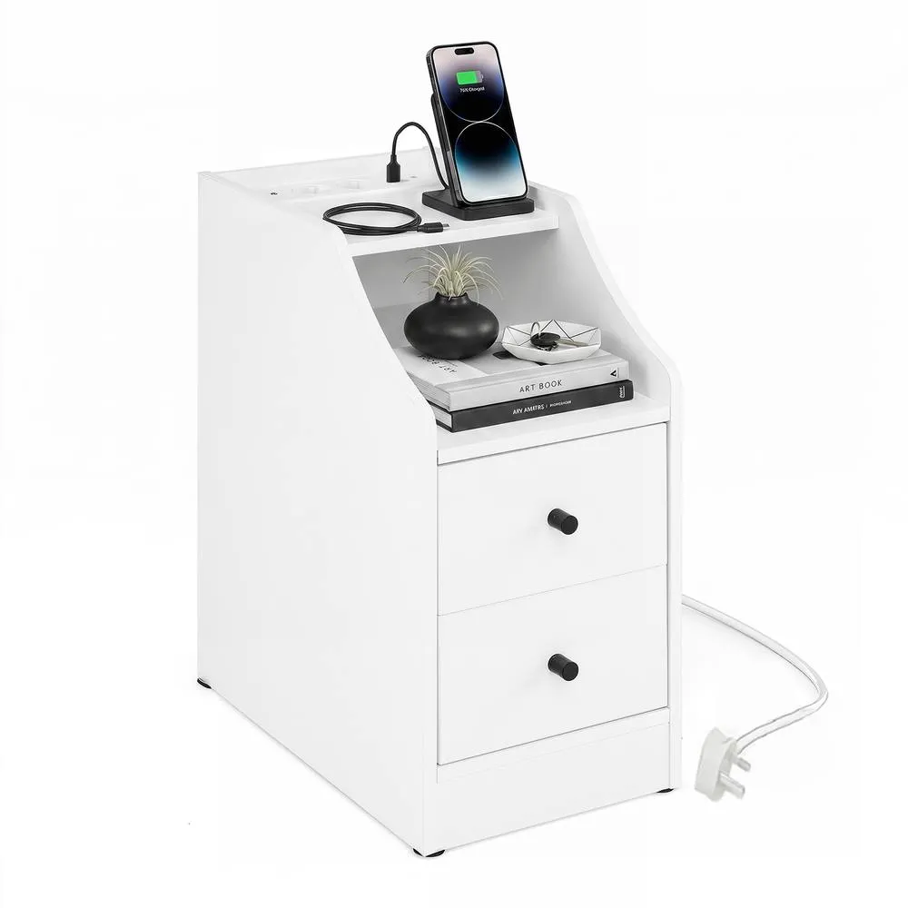 Costway Side End Table with Charging Station in White 6