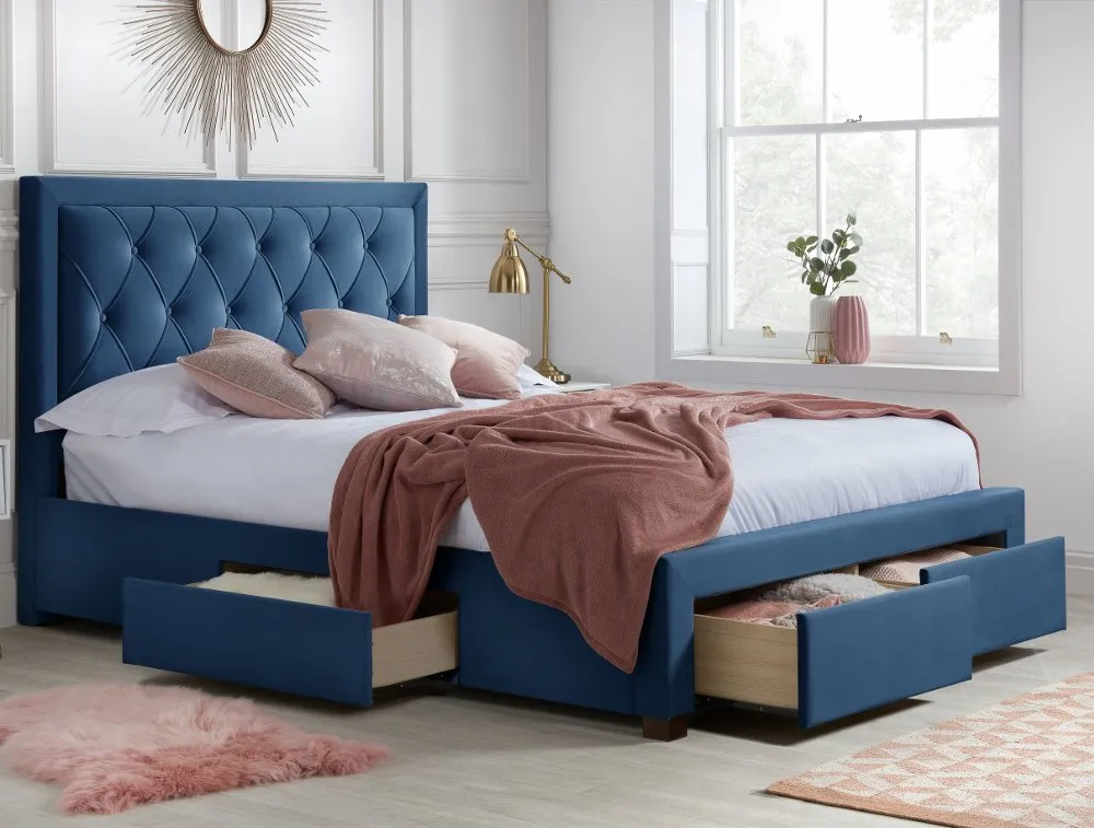 Woodbury - Super King Size - 4 Drawer Storage Bed - Blue - Velvet - 6ft - Happy Beds 1
