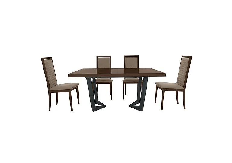 Palazzo 160cm Extending Dining Table in Dark Walnut with 4 Rombi Chairs - Aquos Taupe
