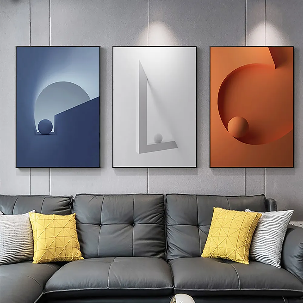 3 Pieces Modern Wall Decor for Living Room Abstract Art Canvas Print with Metal Frame