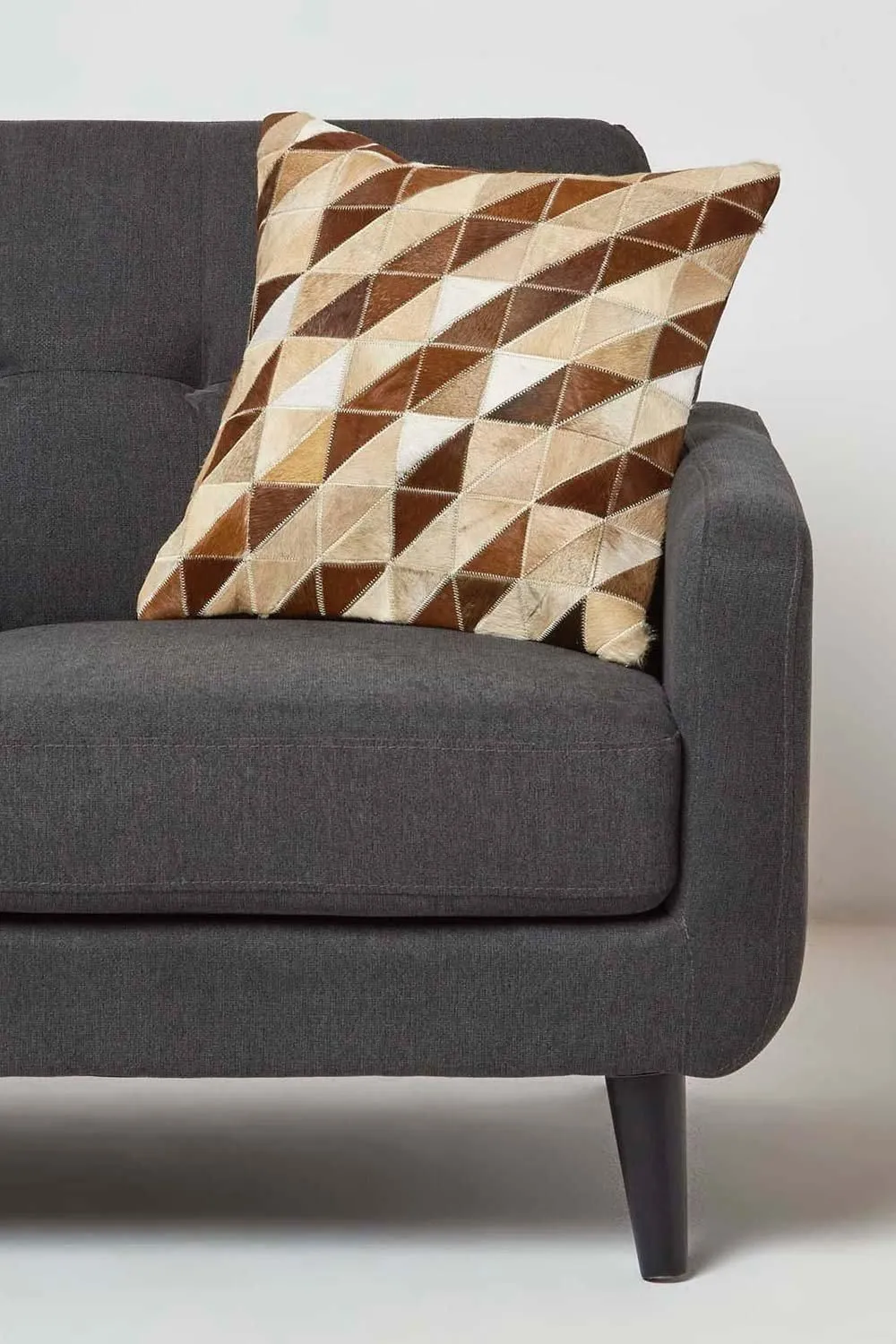 Homescapes Diamond Check Leather Cushion 45 x 45 cm in Brown 2