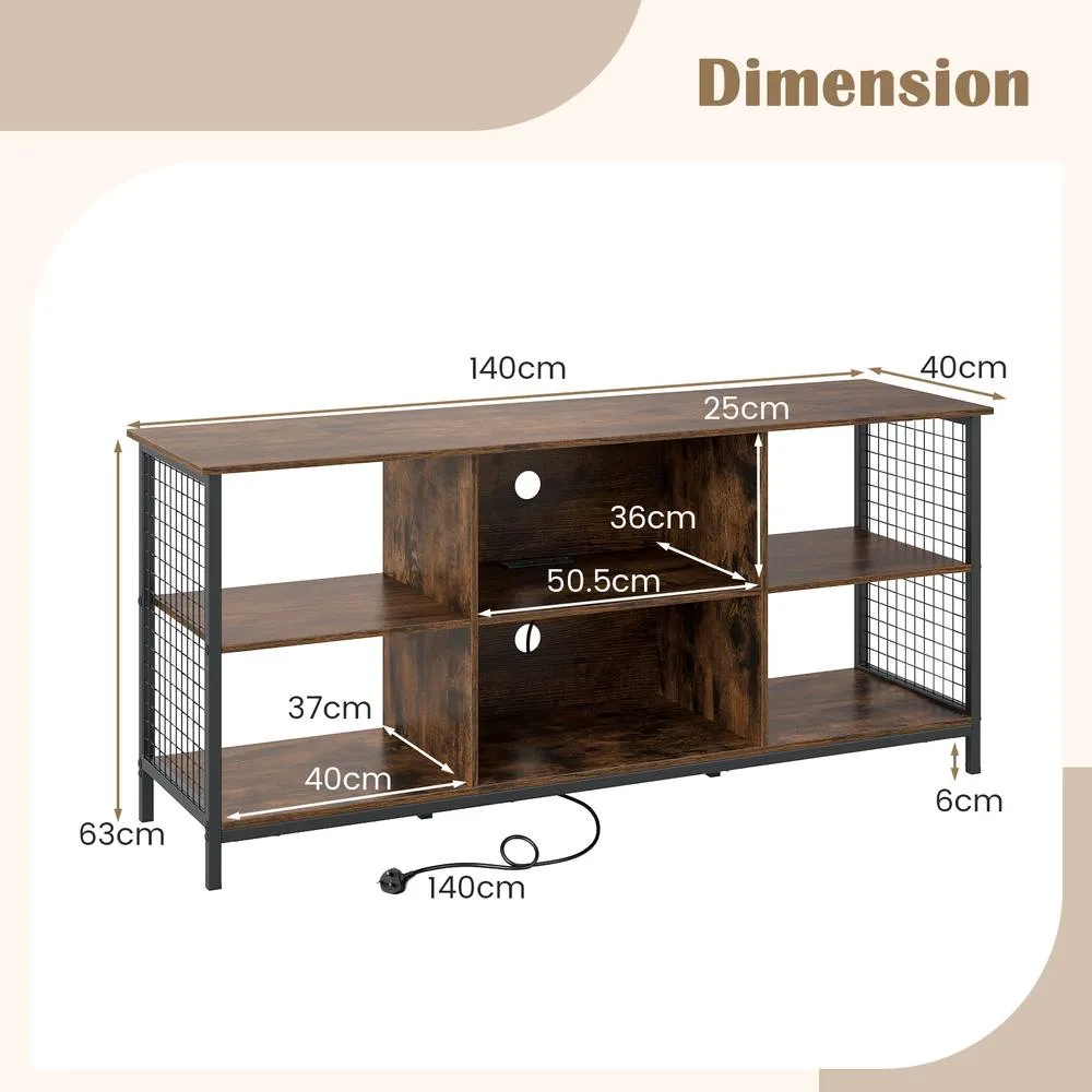 Costway TV Stand for 65" TVs 3-tier Entertainment Center in Brown 2