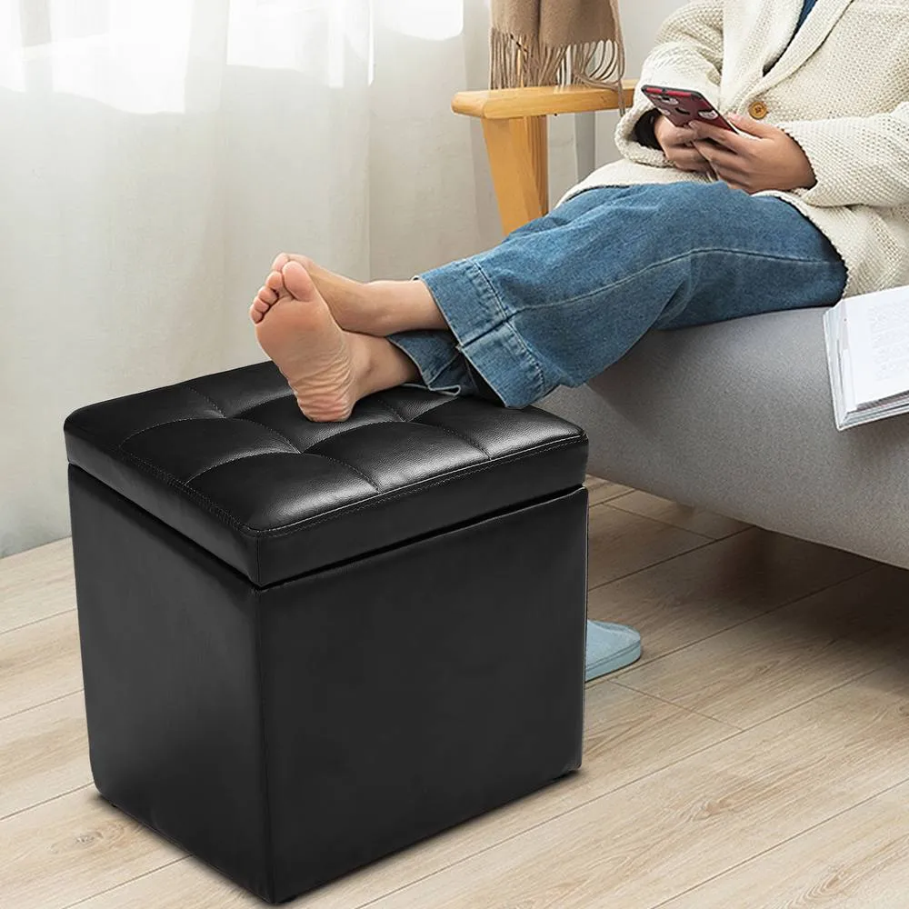 Costway Stool With Storage Space Storage Stool With Lid Storage Box in Black 3