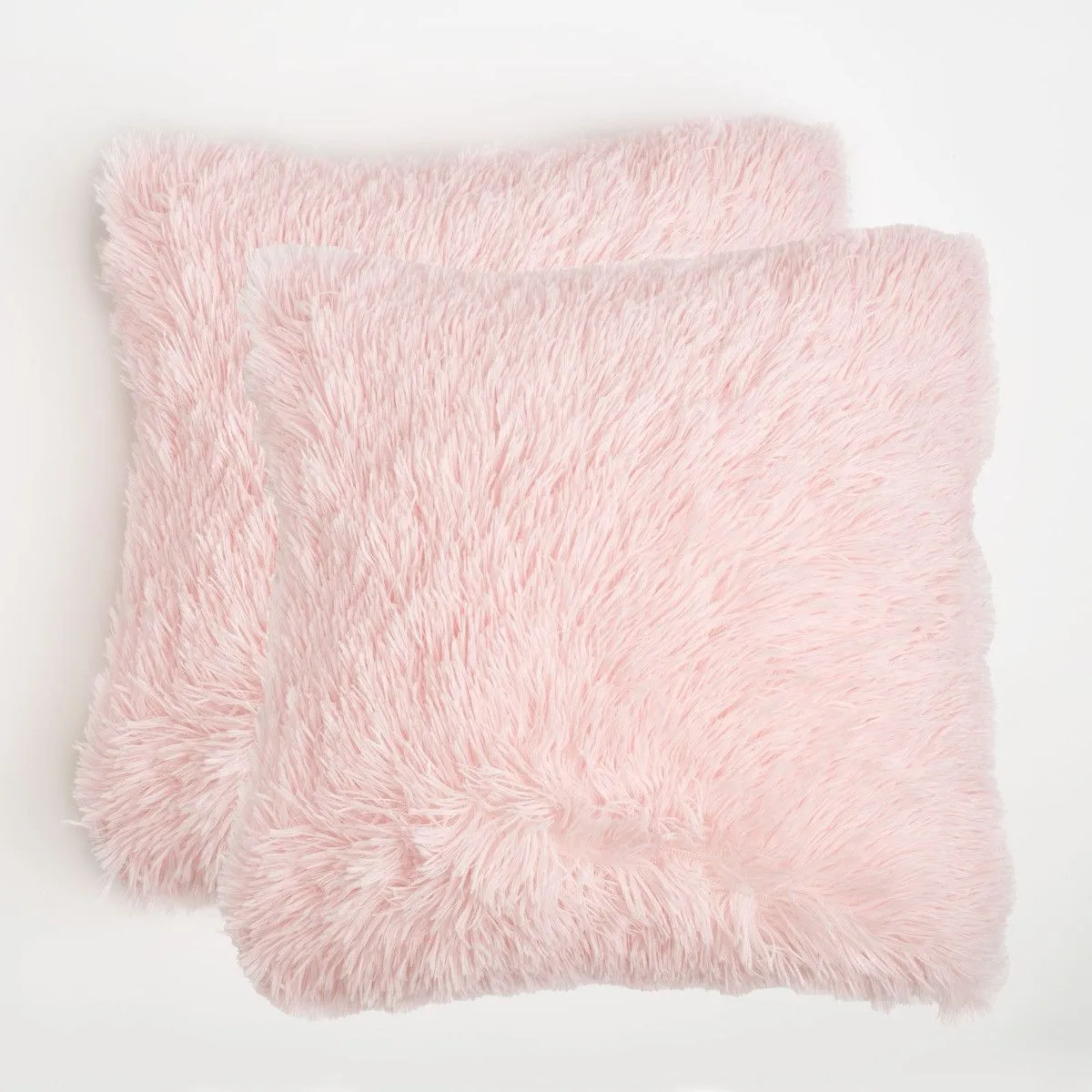 OHS Pack of 2 Fluffy Fleece Zip Up Cushion Covers in Baby Pink