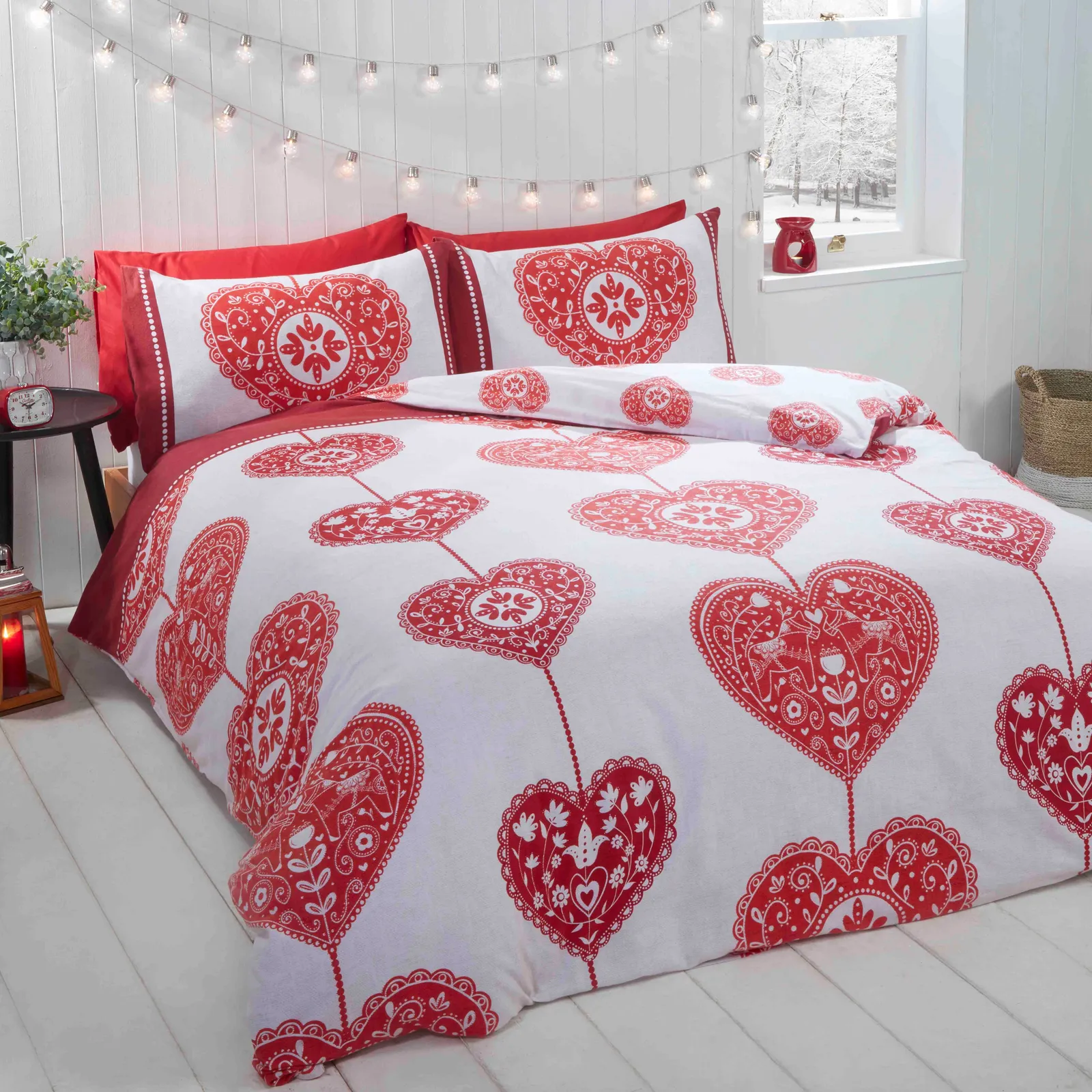 Rapport Home Scandi Heart Pure Cotton Duvet Cover Set with Pillowcase in Red 1