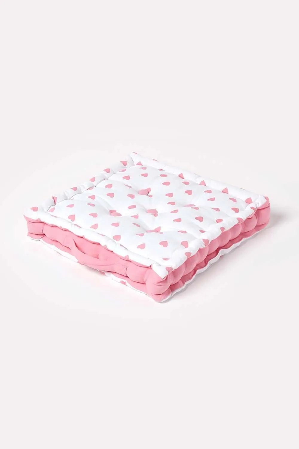 Homescapes Cotton Hearts Floor Cushion in Pink 1