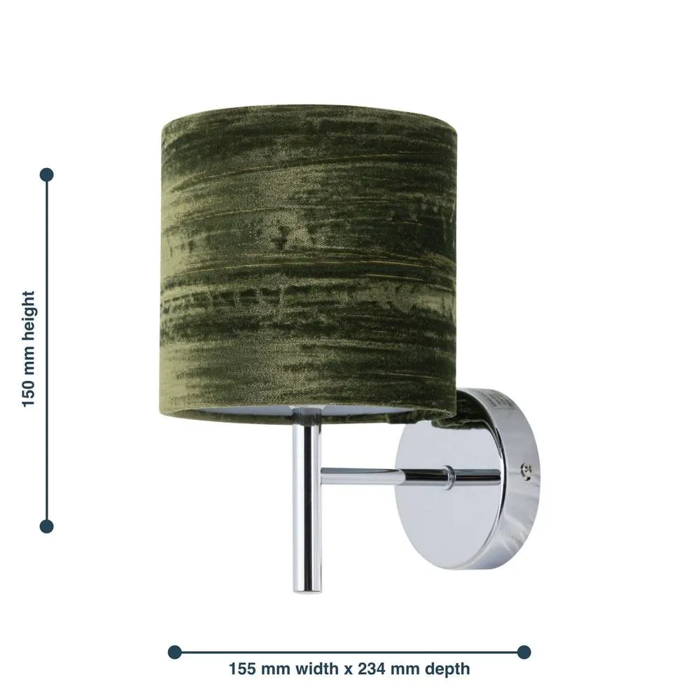 First Choice Lighting Set of 2 Brea - Chrome Wall Lights with Green Crushed Velvet Shades in Silver 6