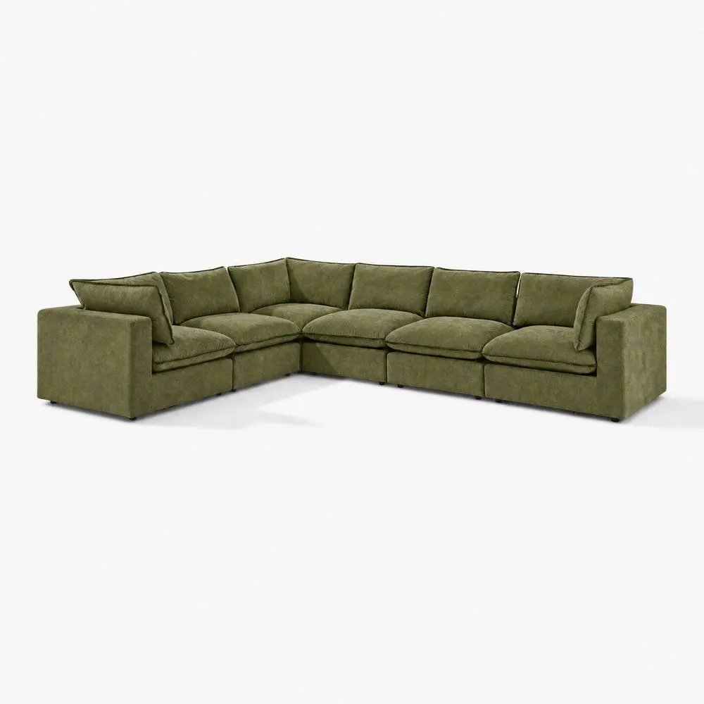 FurnitureboxUK Echo Linen-Look Fabric 5 Seater L-Shaped Modular Corner Sofa in Green 6