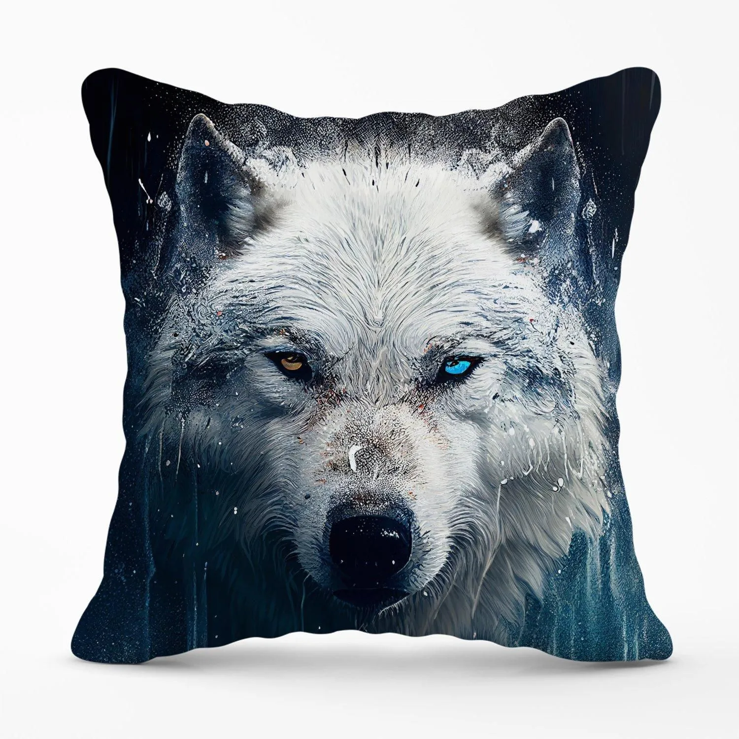 Warren Reed - Designer White Wolf Face Splashart Outdoor Cushion