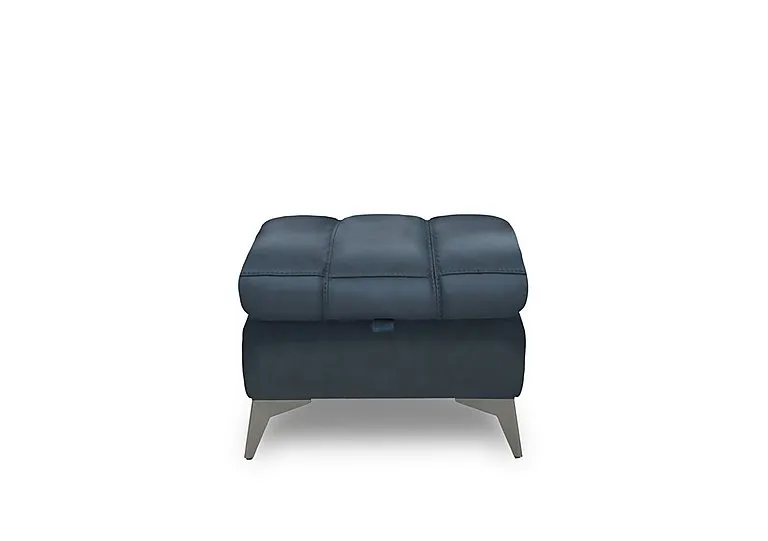 Angelo Leather Storage Footstool - Natural Milled Navy