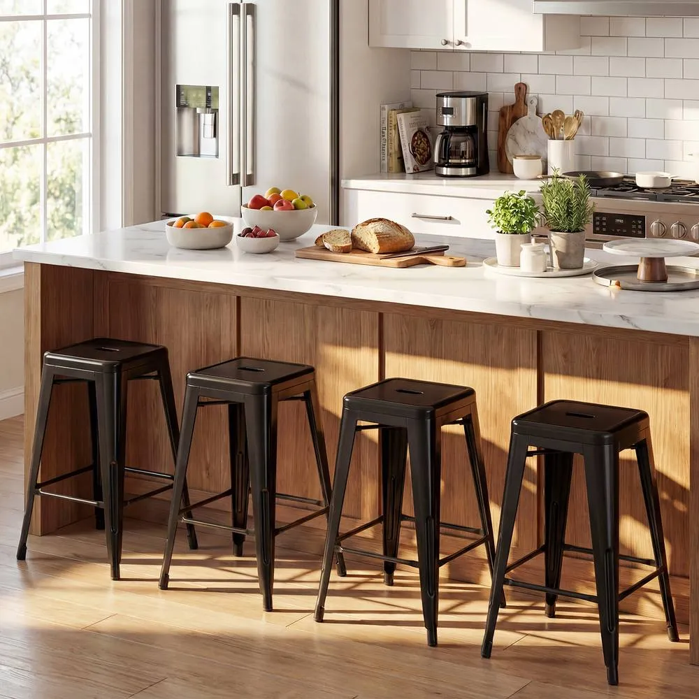 Costway 62 cm Counter Height Barstools with Backrests & Footrests in Black 5