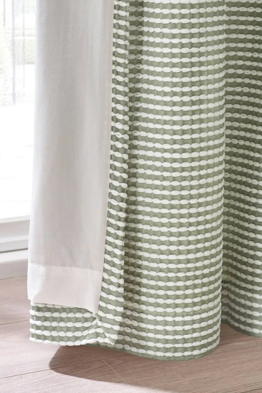 Catherine Lansfield 'Stab Stitch' Lined Eyelet Curtains in Green 3