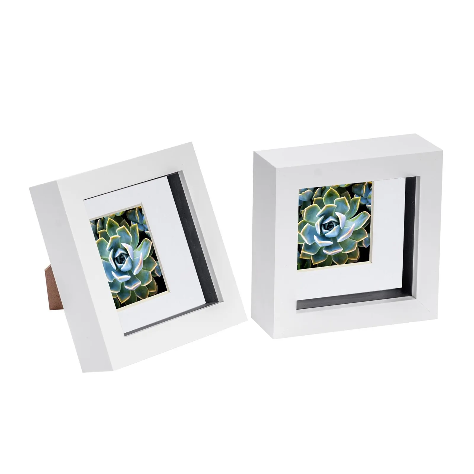Nicola Spring 3D Box Photo Frames - 4 x 4" with 2 x 2" Mount - Ivory Mount - Pack of 2 in White