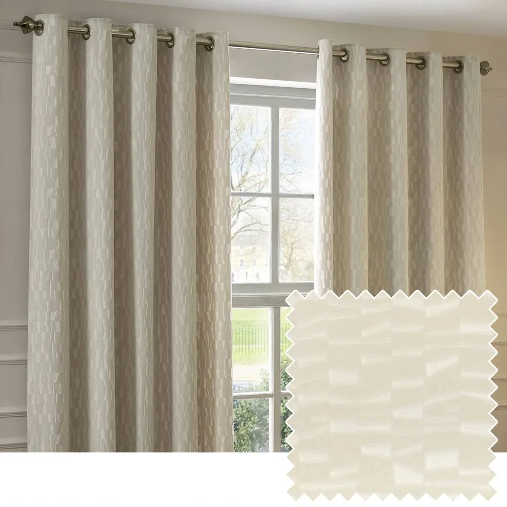 Paoletti Manhattan Velvet Eyelet Curtain Pair in Off-White 1